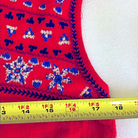 American Eagle Outfitters Top Embroidered Red Gauze Short Sleeve Summer Size XS - Picture 8 of 15